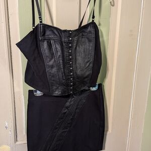 Maxima Black Faux Leather Top And Guess Faux Trimmed Skirt..Top Is Large Skirt M